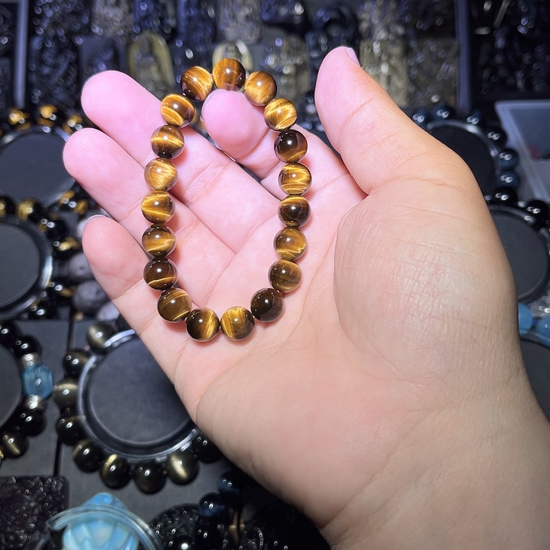 黑曜岩合金手链再****应黄虎眼12m