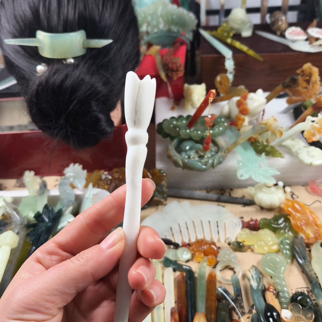 蛇纹石玉发饰合金