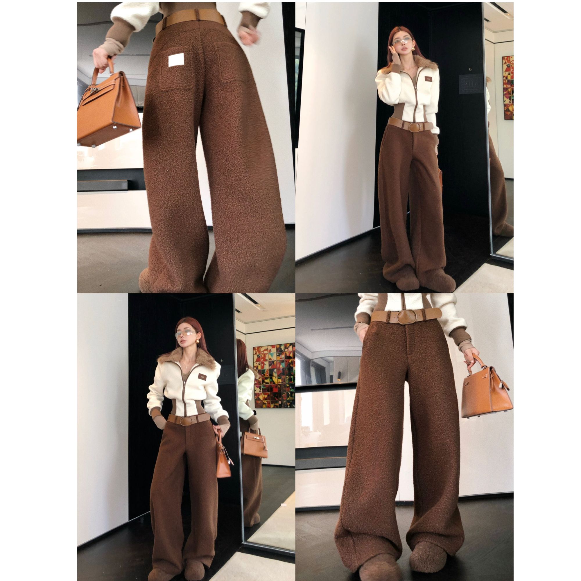 婉君Y【焦糖棕】韩国进口面料”加厚绒370g“保暖休闲裤LWJ25D4K4252