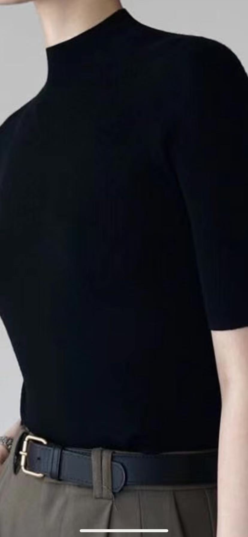 咖啡唐 时尚经典超细美利奴羊毛半袖小高领衫