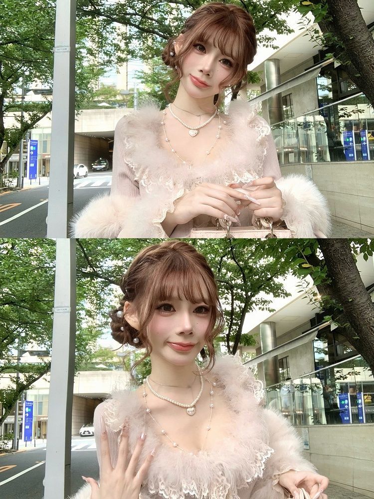 “雪绒莓莓”千金气质蕾丝花边仿鸵鸟毛针织连衣裙显瘦大斗篷套装