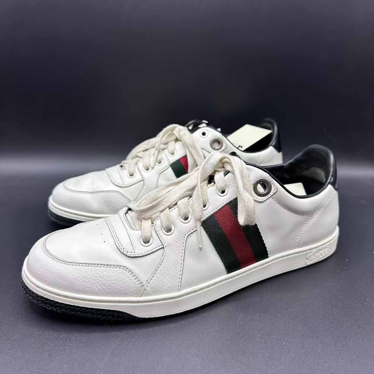 95新 GUCCI/古驰 男士百搭潮鞋红绿织带白色板鞋42码 zy174