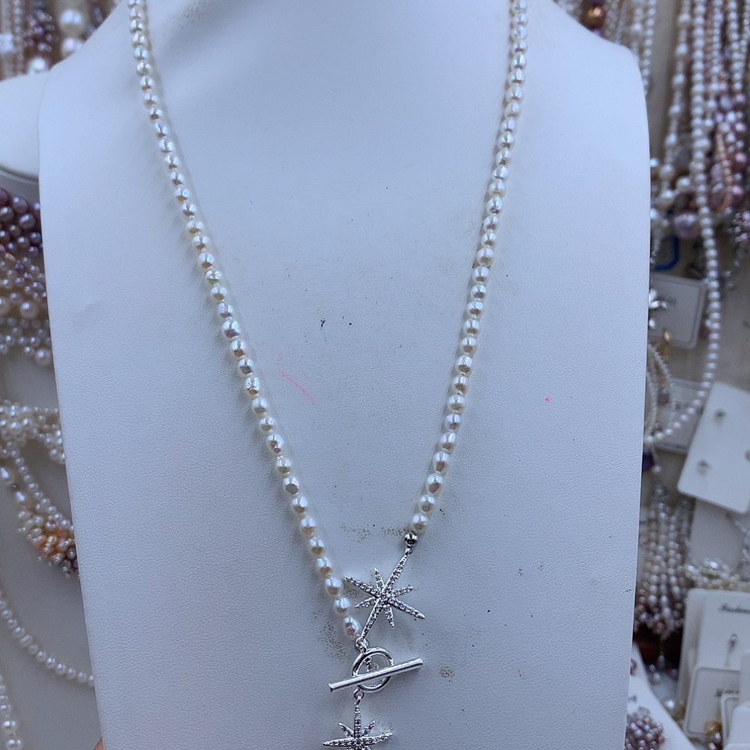 项链银S925镀金镶嵌淡水珍珠