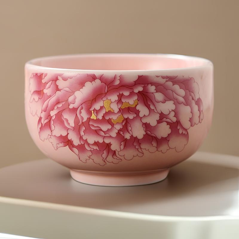新中式新款牡丹家用陶瓷品茗杯茶杯