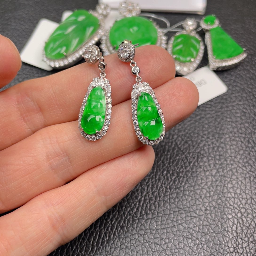 翡翠吊坠(不含链)银S925镶嵌耳坠