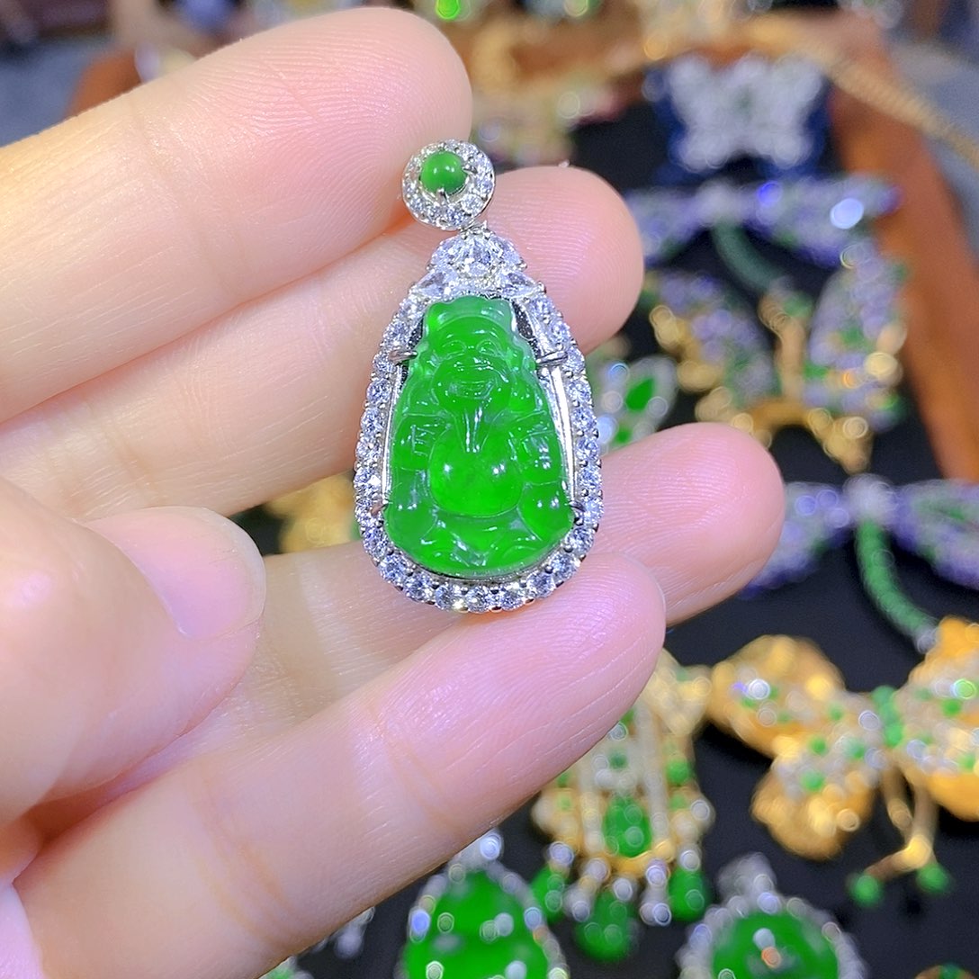 吊坠(不含链)银S925镶嵌翡翠