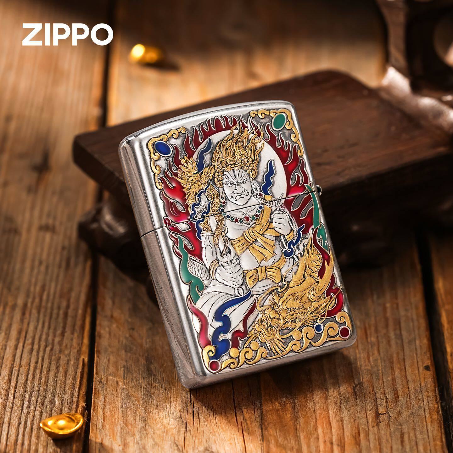 ZIPPO/之宝正品打火机【不动明王】镀银鎏金盔甲珐琅质感创意男士