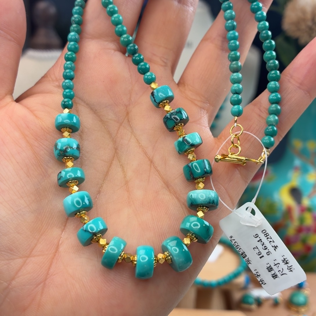 绿松石银S925镀金镶嵌颈饰