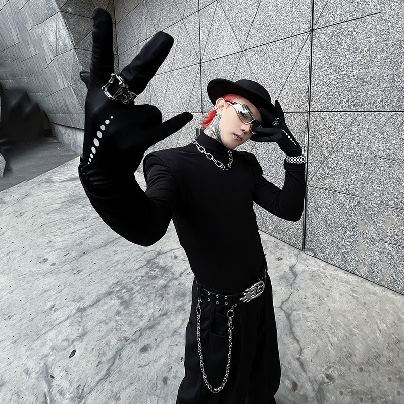 牧羊帅 高级感假两件垫肩长袖T恤男半高领cleanfit弹力修身打底衫