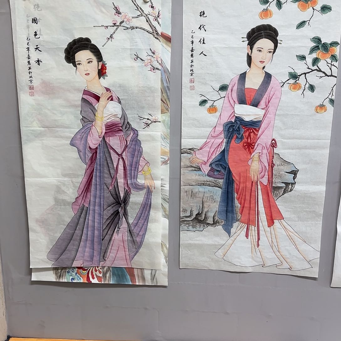 国画贞**年尺寸70X138手绘作品 