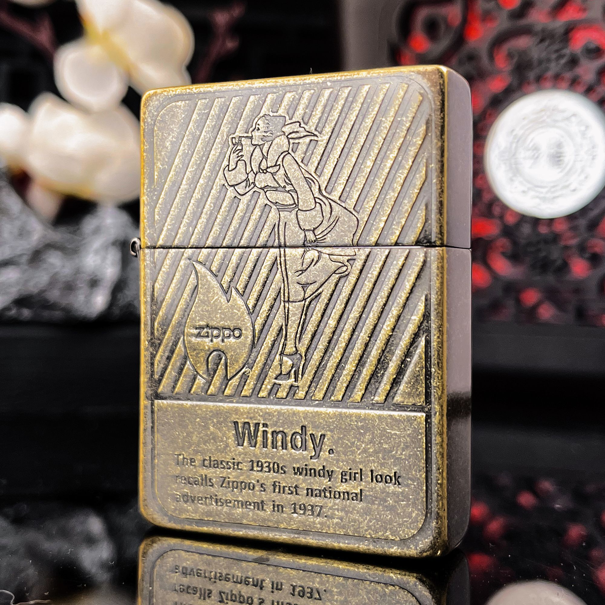 zippo打火机正品/1935古铜风女斜纹双面雕刻经典男士【凯亚】DYJ1