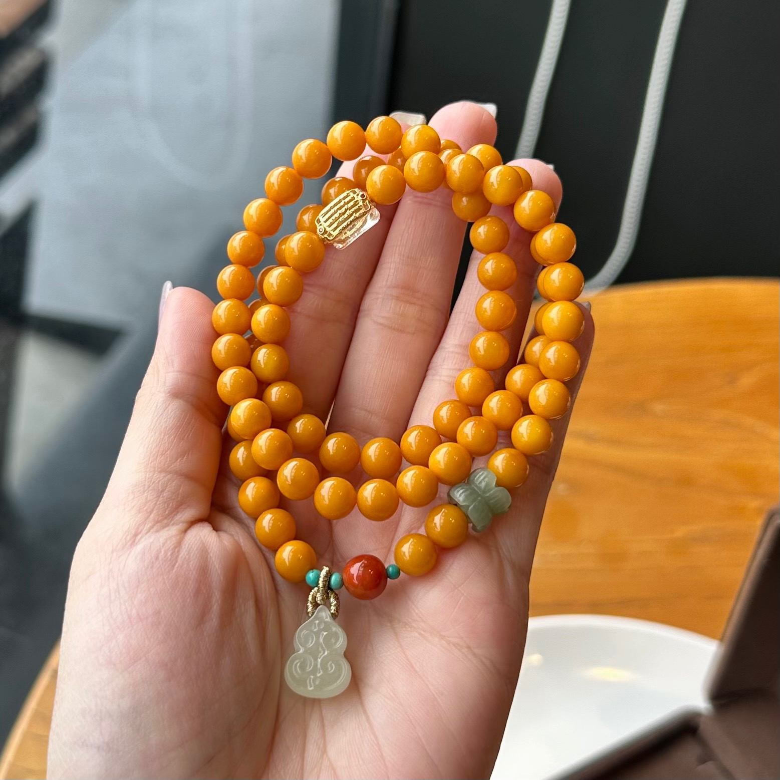 天然保真老蜜蜡三圈手串项链规格7mm左右女款手工民族风925银时尚