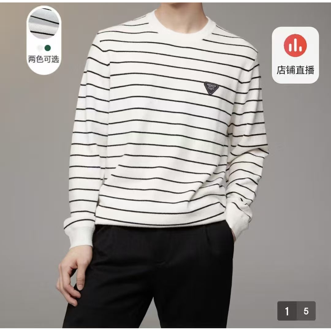 【HM109】撤柜条纹秋季针织衫套头常规时尚圆领长袖毛衣