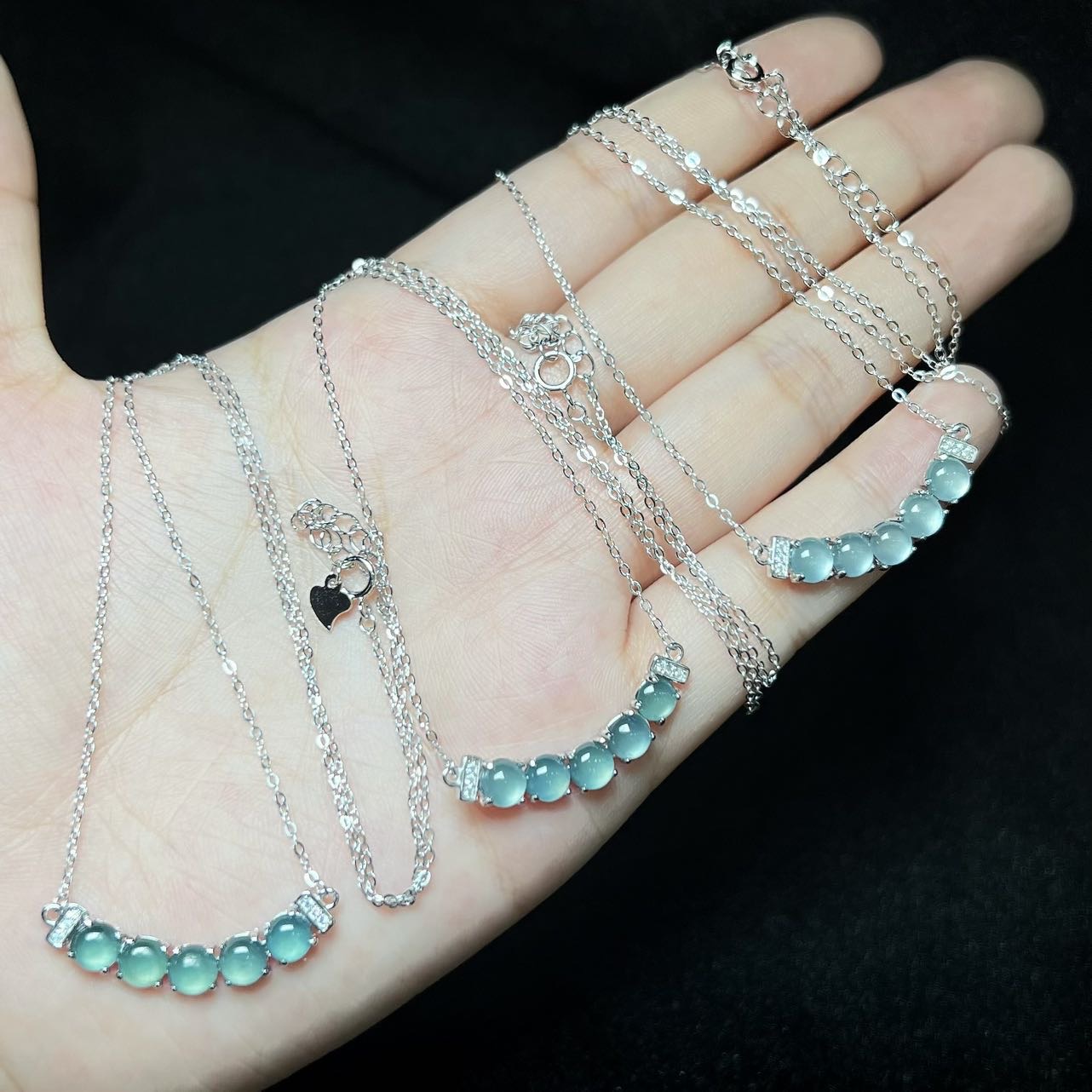 【小宝珠宝】3 S8520-S925银镶嵌翡翠项链-多样性发一件-4.5mm