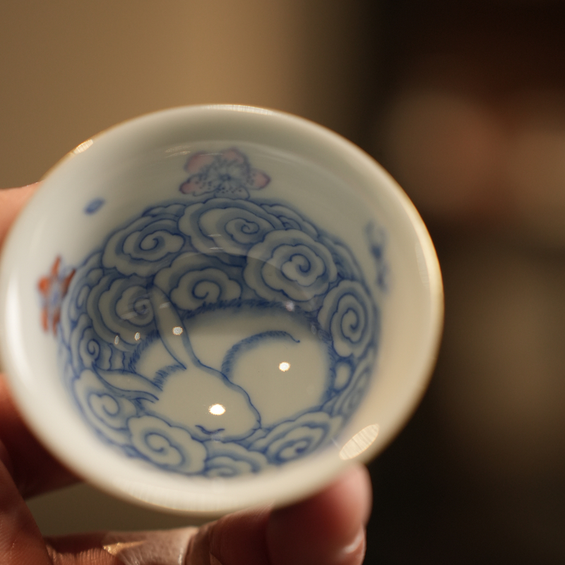 念物天青蓝内卉祥云兔单杯子一个