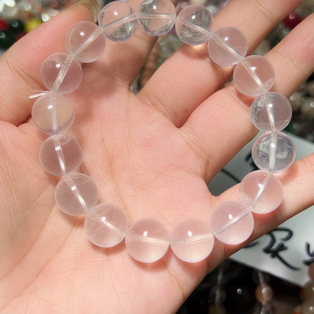 水晶手链银S925镶嵌12毫米白水晶