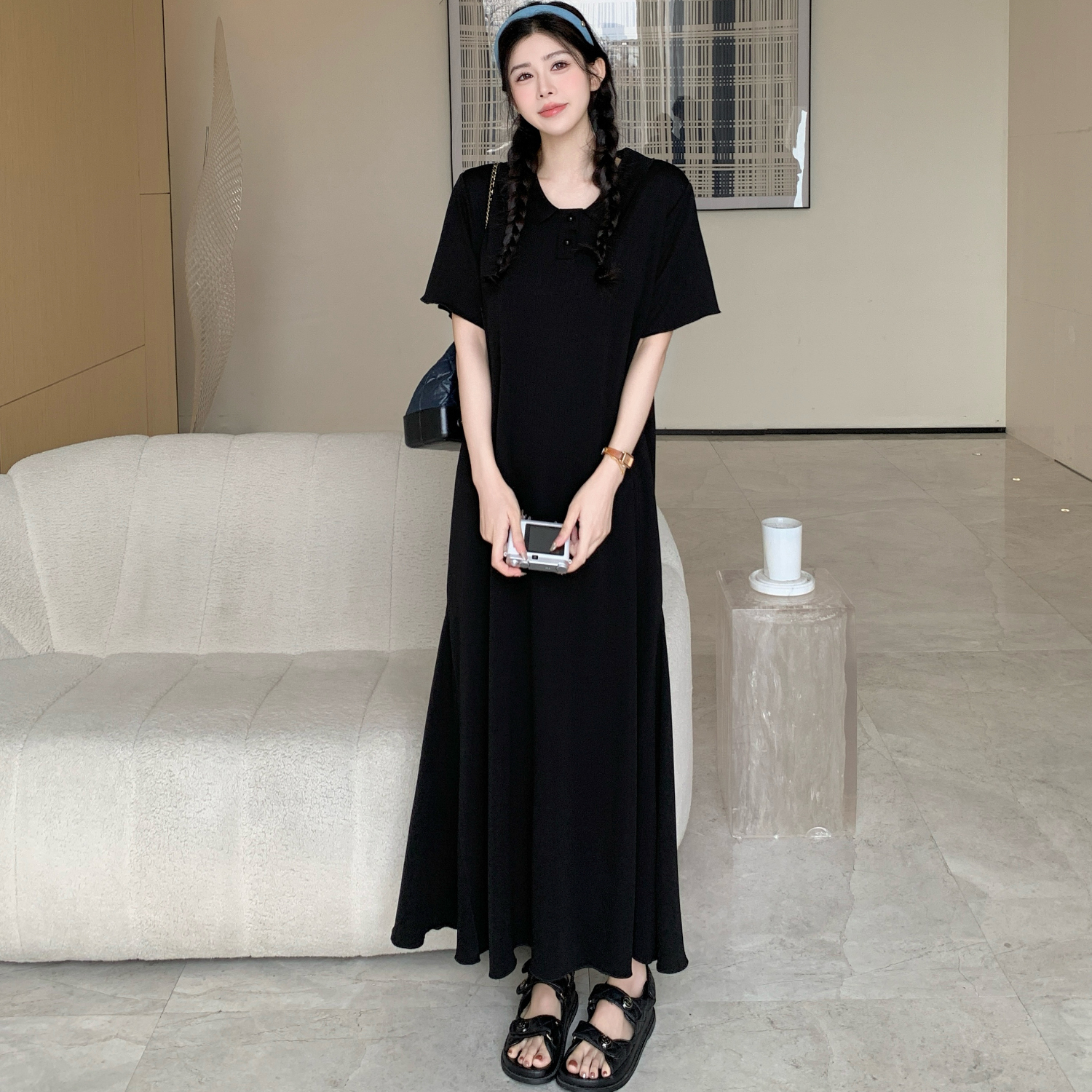夏新款/法式气质Polo领短袖连衣裙女显瘦高级感裙子