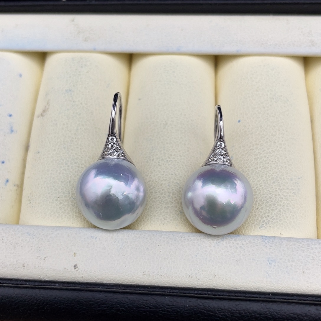 定制海水珍珠银S925镶嵌耳饰