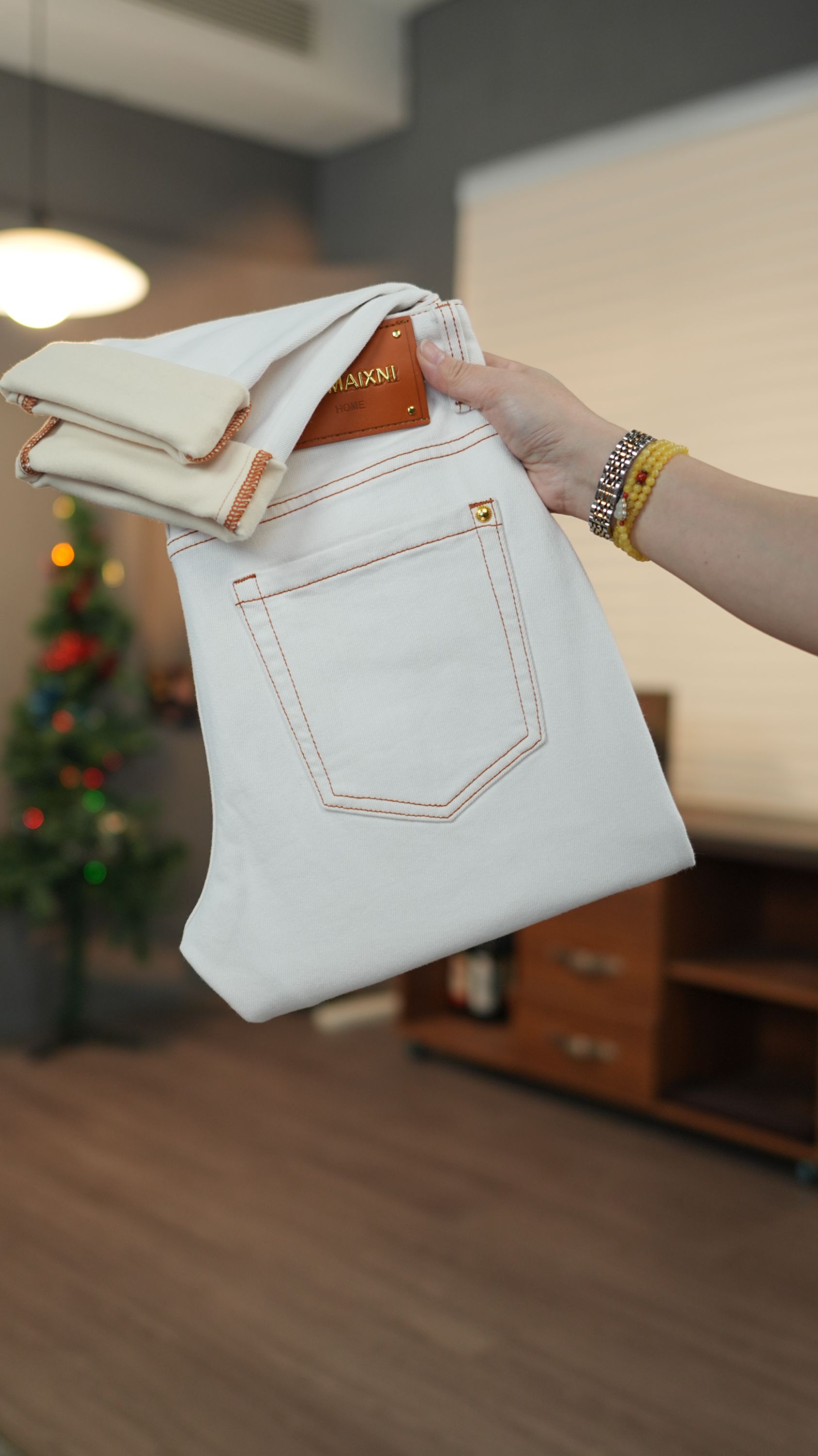 秋冬季香槟白抓绒牛仔裤九分男士2025薄绒保暖百搭弹力牛仔裤男款