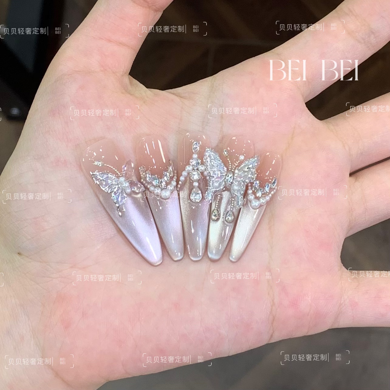 【星河蝶影】贝贝手工美甲-可重复佩戴-掉钻包补-10片