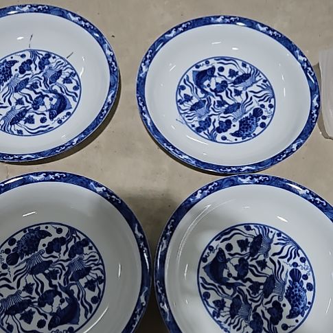 瓷片微瑕青花8寸深盘4个666