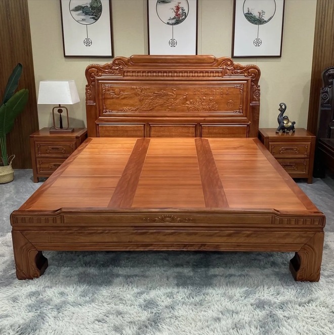 【金雀报喜】古典雕花实木床全新中式家用简约大床榫卯结构主卧大床