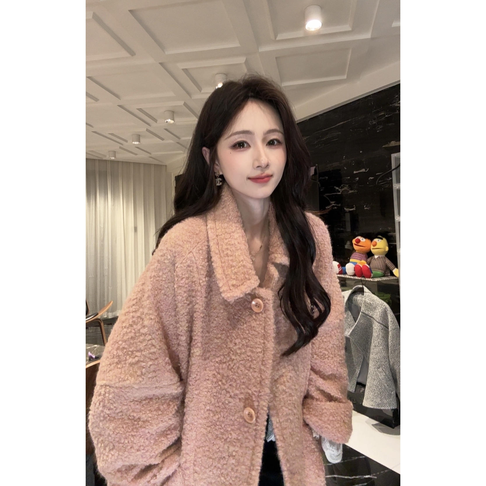 鱼er【蜜桃软糖】设计师高定/羊毛特种纱中长款秋冬保暖外套