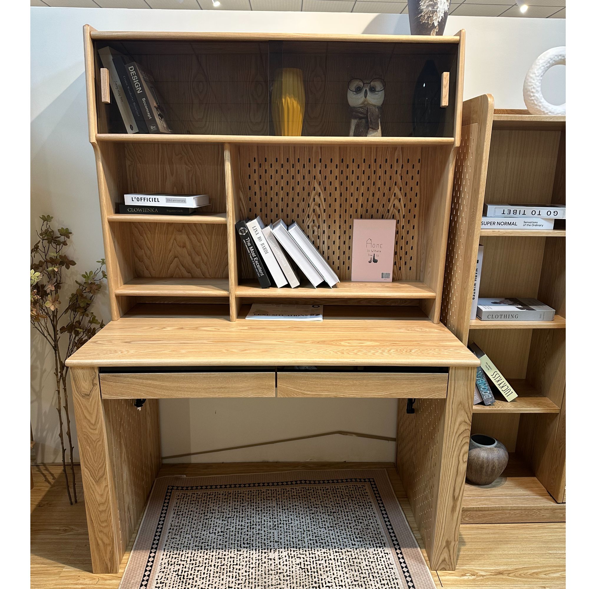 高博铭品全实木北欧风白橡木书桌办公桌两用洞洞板书桌