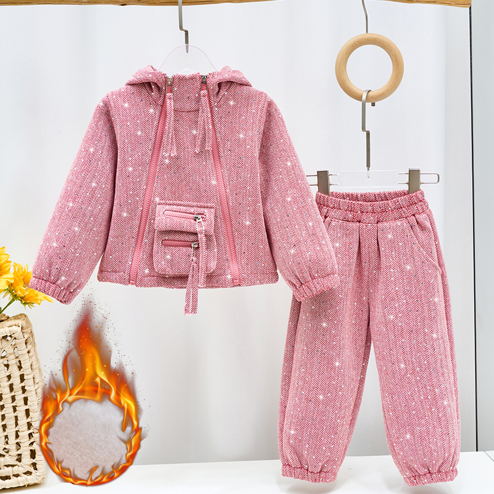 亲子装秋冬新款女童时尚连帽洋气卫衣裤子两件套母女装亮片套装潮