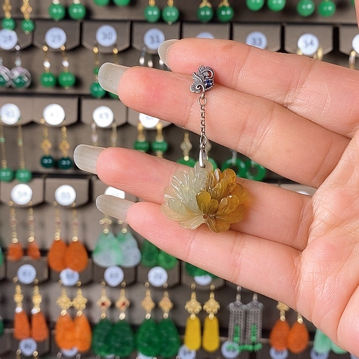 蛇纹石玉耳环银S925镶嵌