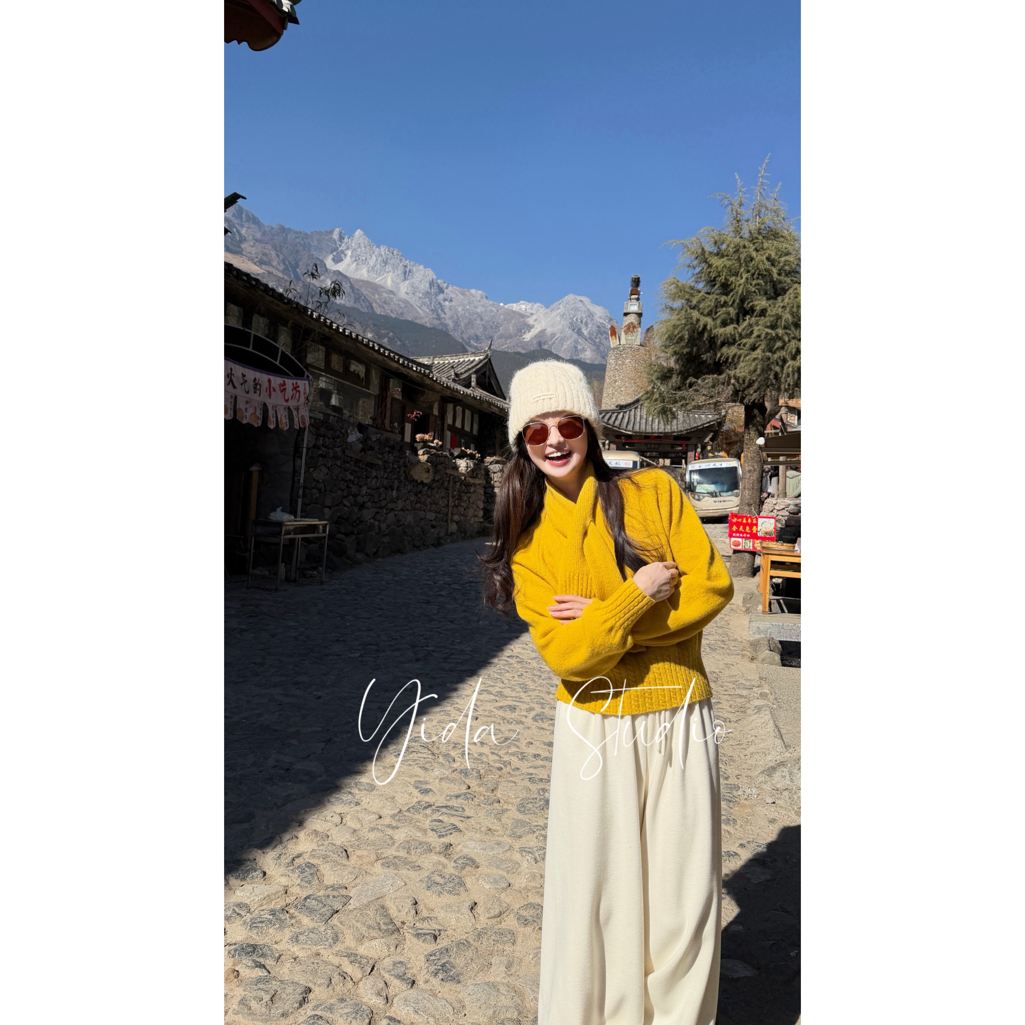 YIDA【低调光芒】氛围感围巾明媚黄色毛衣（配围巾）