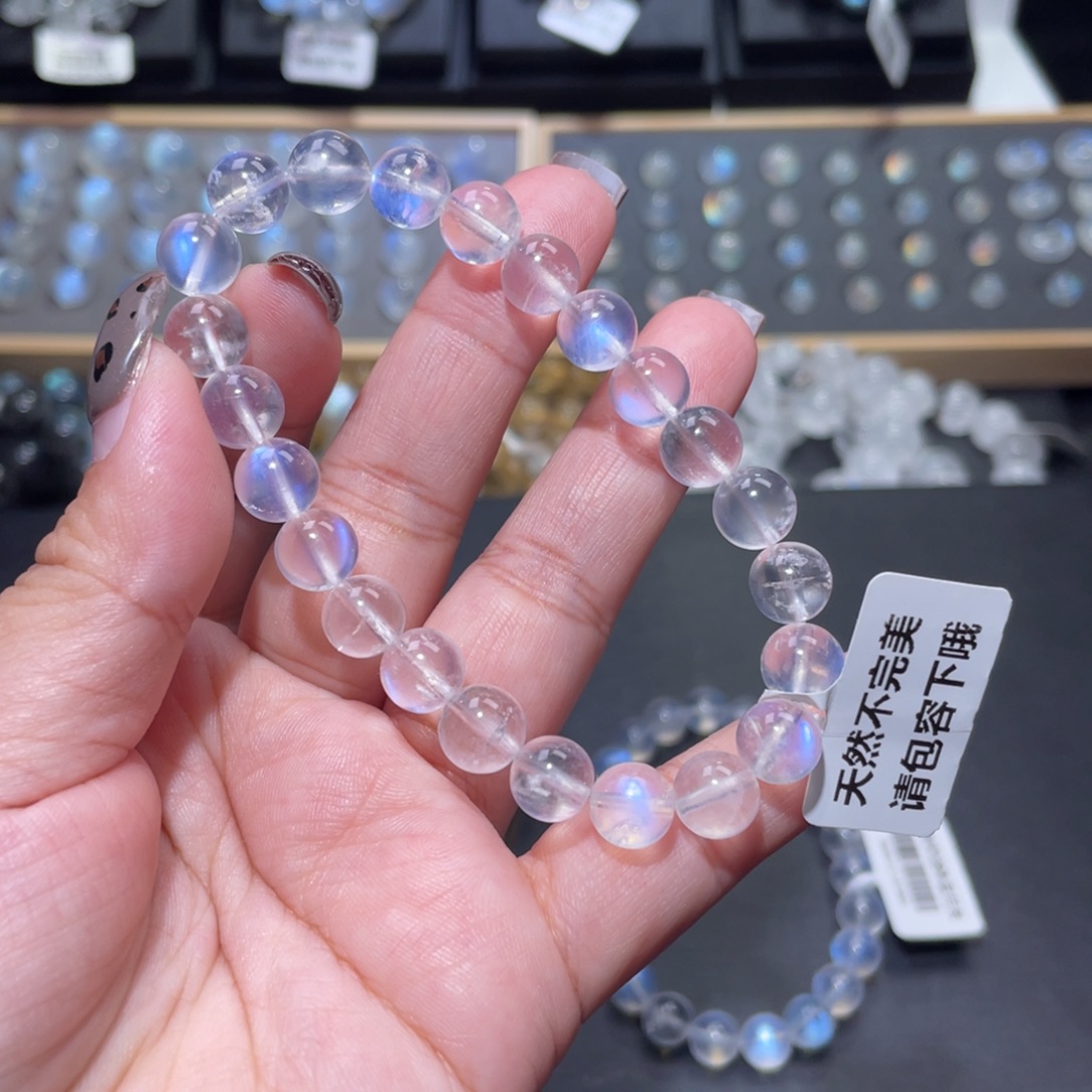 善***念未镶嵌手链长石蓝月光手链8mm+