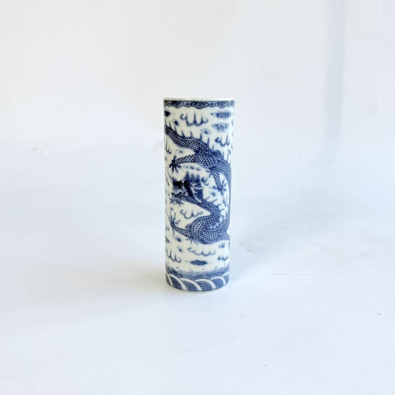 JM339民国-青花龙赶珠香筒【古董拍卖】