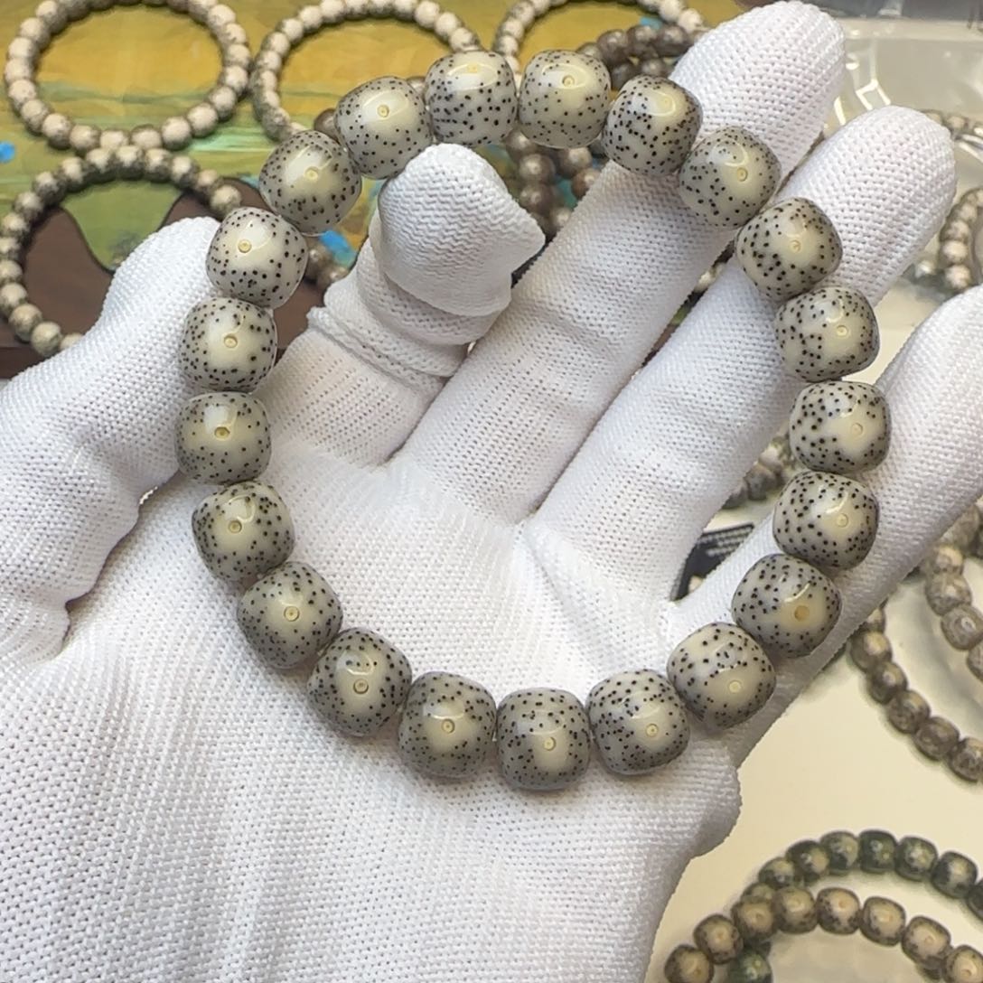 星月菩提手串石玉糯冰古瓷月留白牛毛星11×10