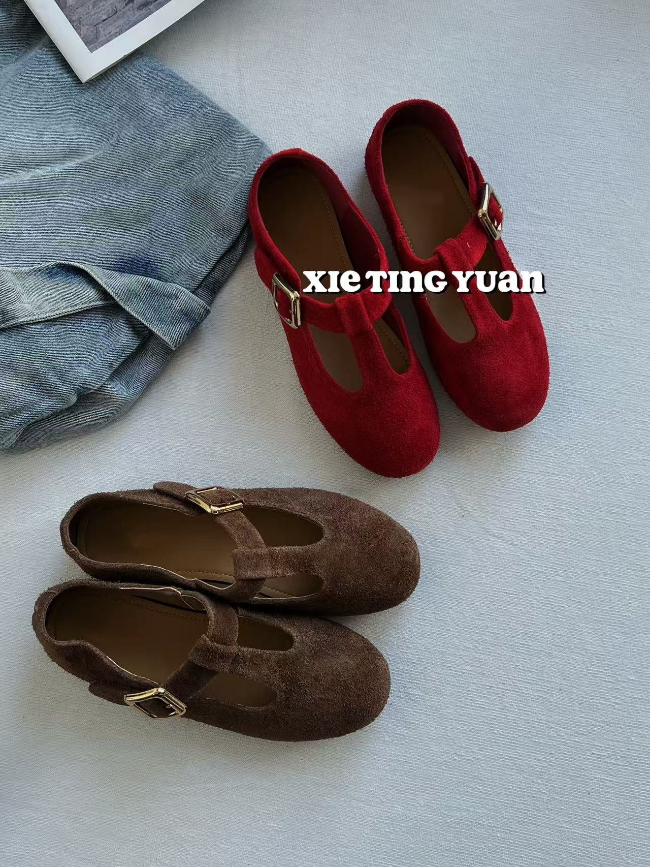 反绒牛皮微瑕玛丽珍平底单鞋女鞋5267-1