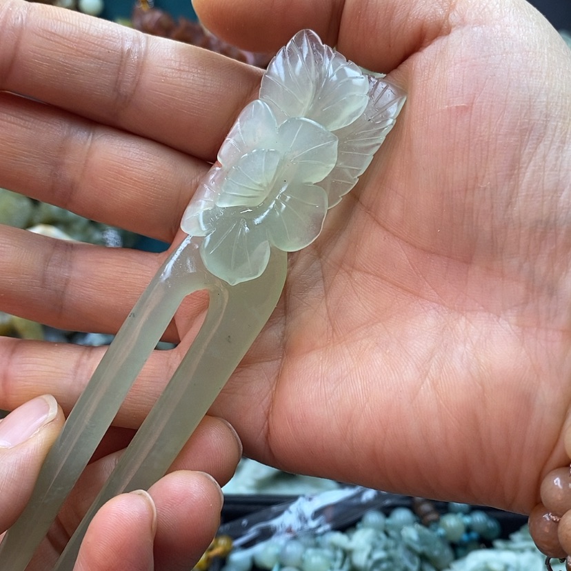 【闪购商品】蛇纹石玉发饰未镶嵌