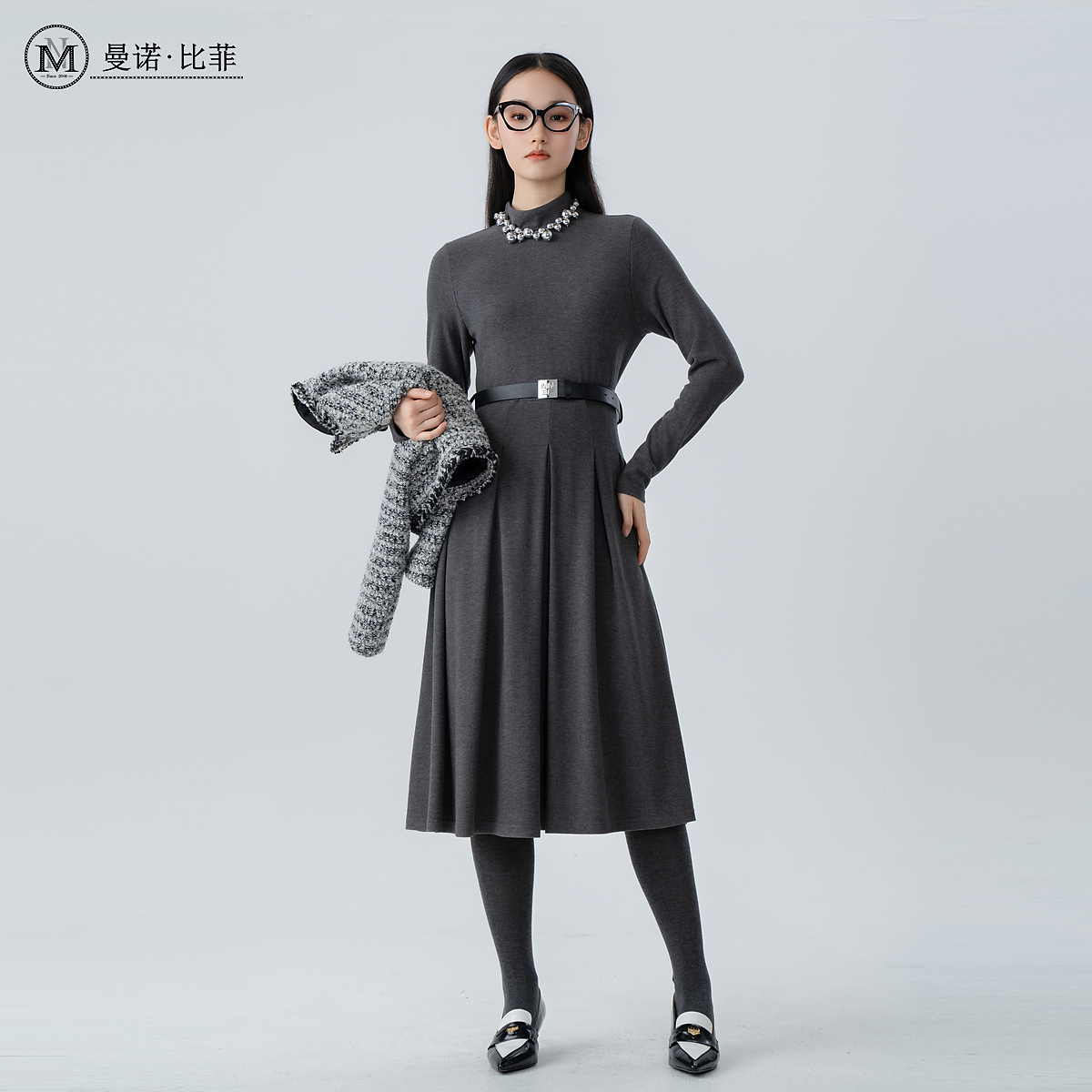 【粉丝专享】冬季醋酸羊毛连衣裙修身打底裙MFEL143178