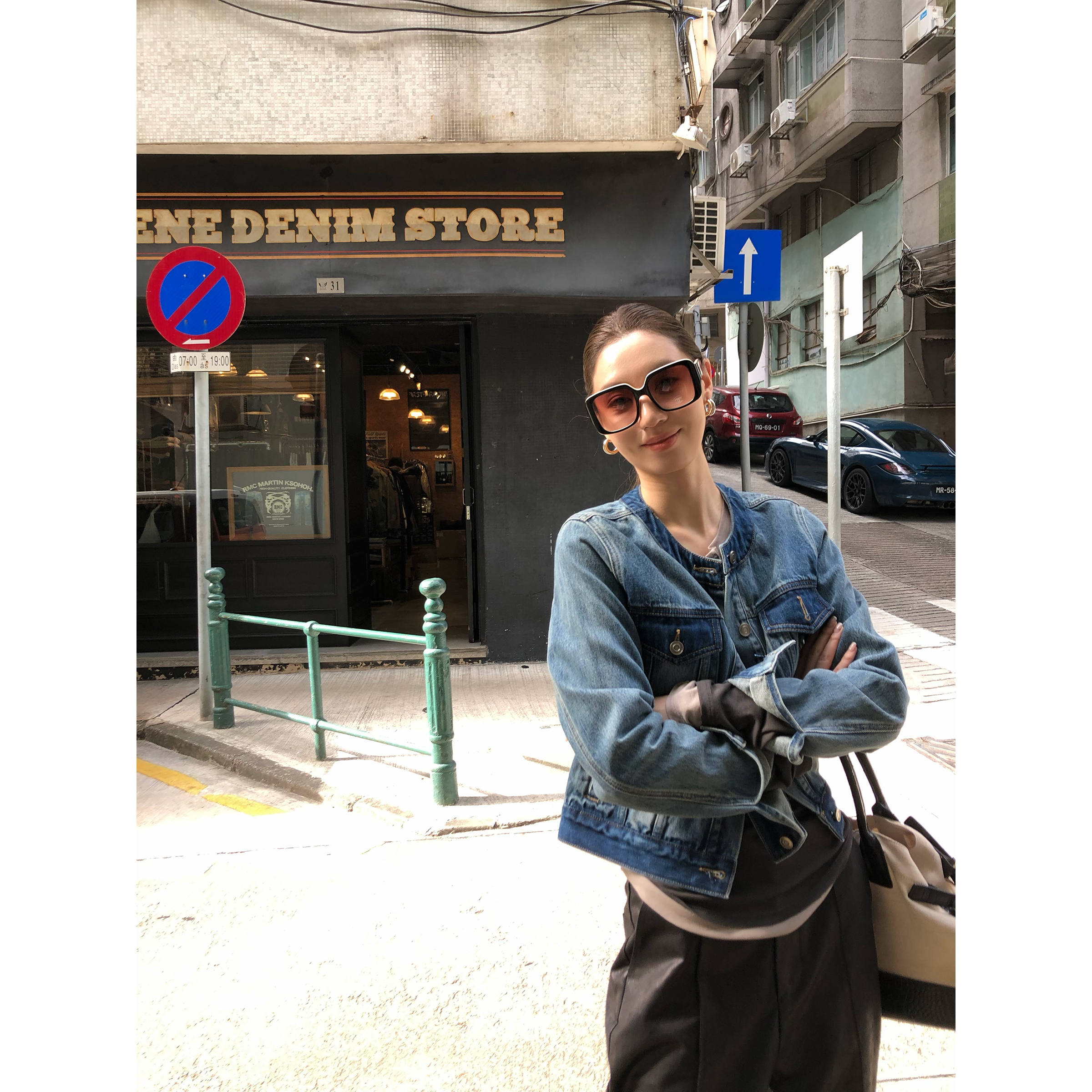 ZHAIAIAIA【凯斯顿日志】春短款复古水洗蓝圆领牛仔外套W40597GK54.