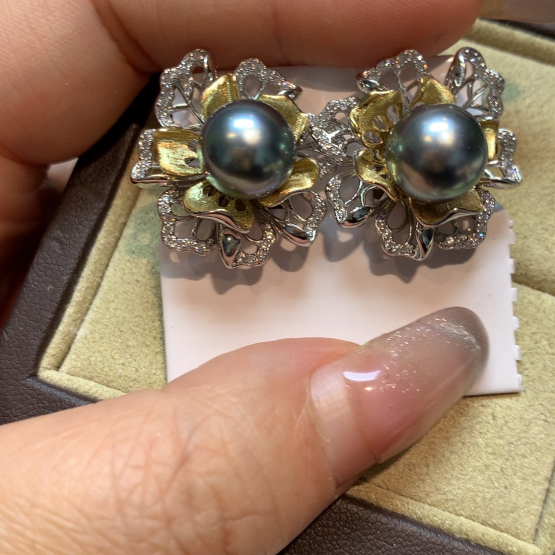 海水珍珠耳饰银S925镶嵌