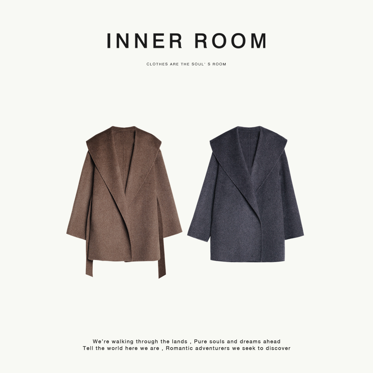 INNER ROOM老钱双面呢翻领浴袍牦牛绒大衣女冬显瘦显高毛呢外套