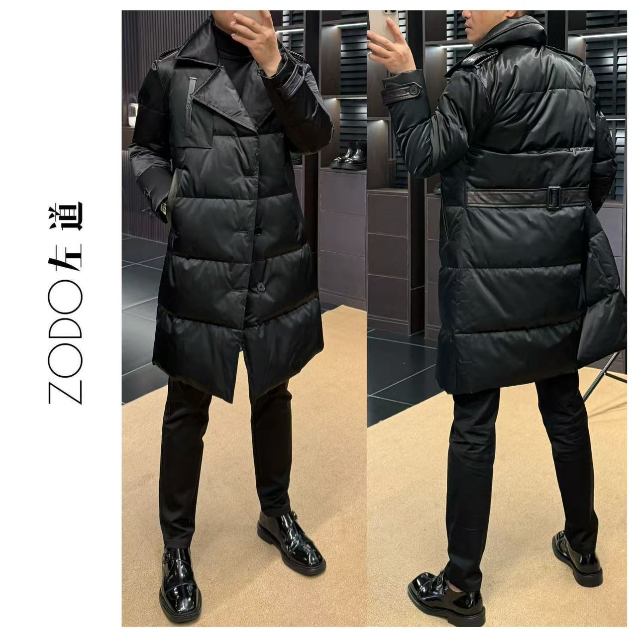 左道｜都市简约风帅气长款翻领长袖羽绒服21064