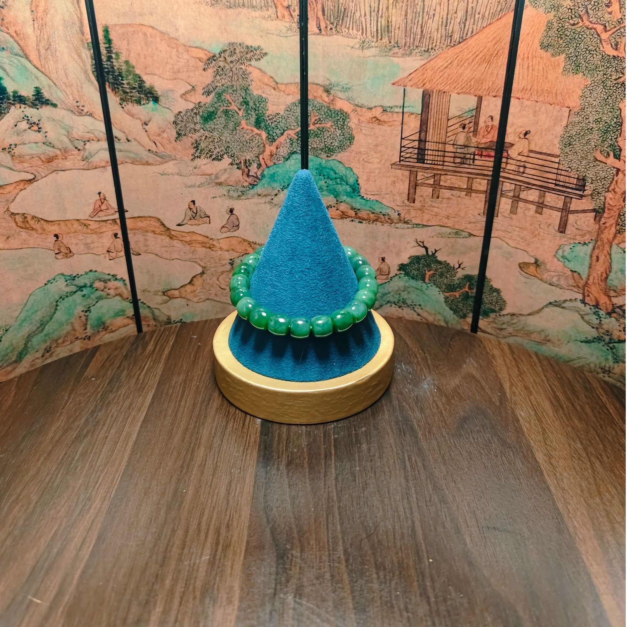 N和田玉碧玉桶珠手串（卡10）2076