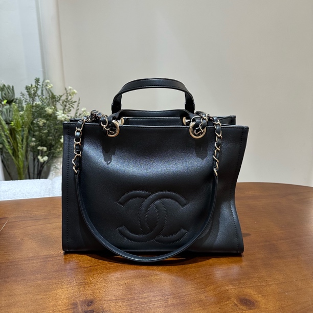 99新 Chanel/香奈儿 双C大logo手提单肩tote 22芯片牛皮 US562617