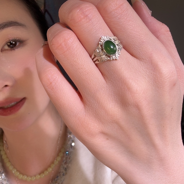 和田玉银S925镶嵌戒指