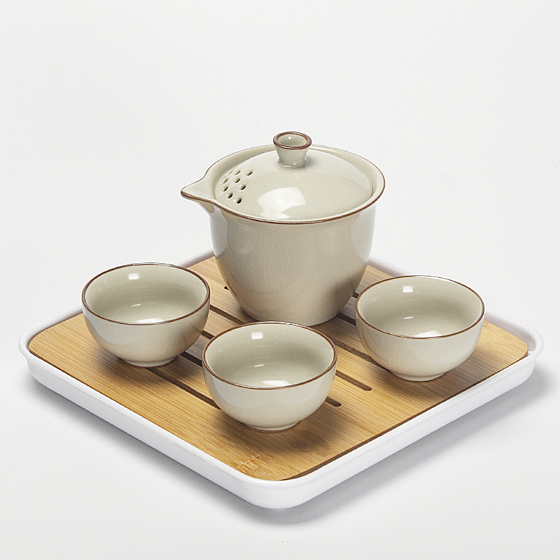 陶瓷功夫茶具家用冰裂釉开片旅行户外汝窑快客杯盖碗茶杯泡茶器