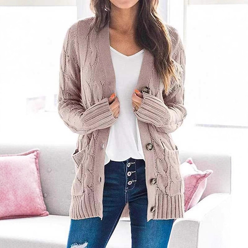 2025亚马逊秋冬新款开衫毛衣女欧美V领单排扣长袖针织衫外套