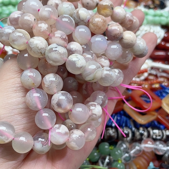 玛瑙/玉髓珠宝半成品未镶嵌一条10-11mm樱花玛瑙手串