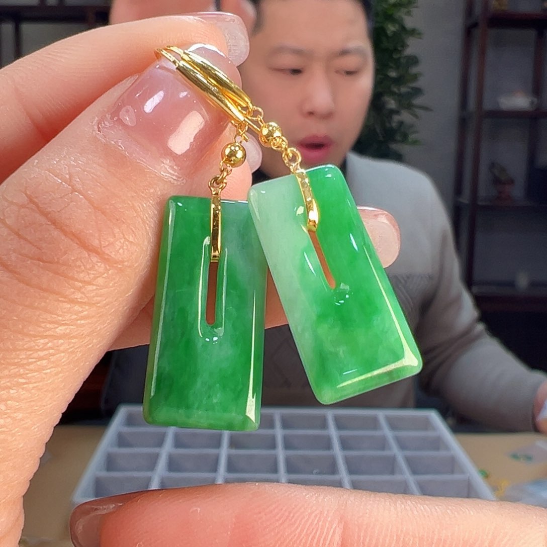 翡翠耳饰18K金镶嵌耳环51