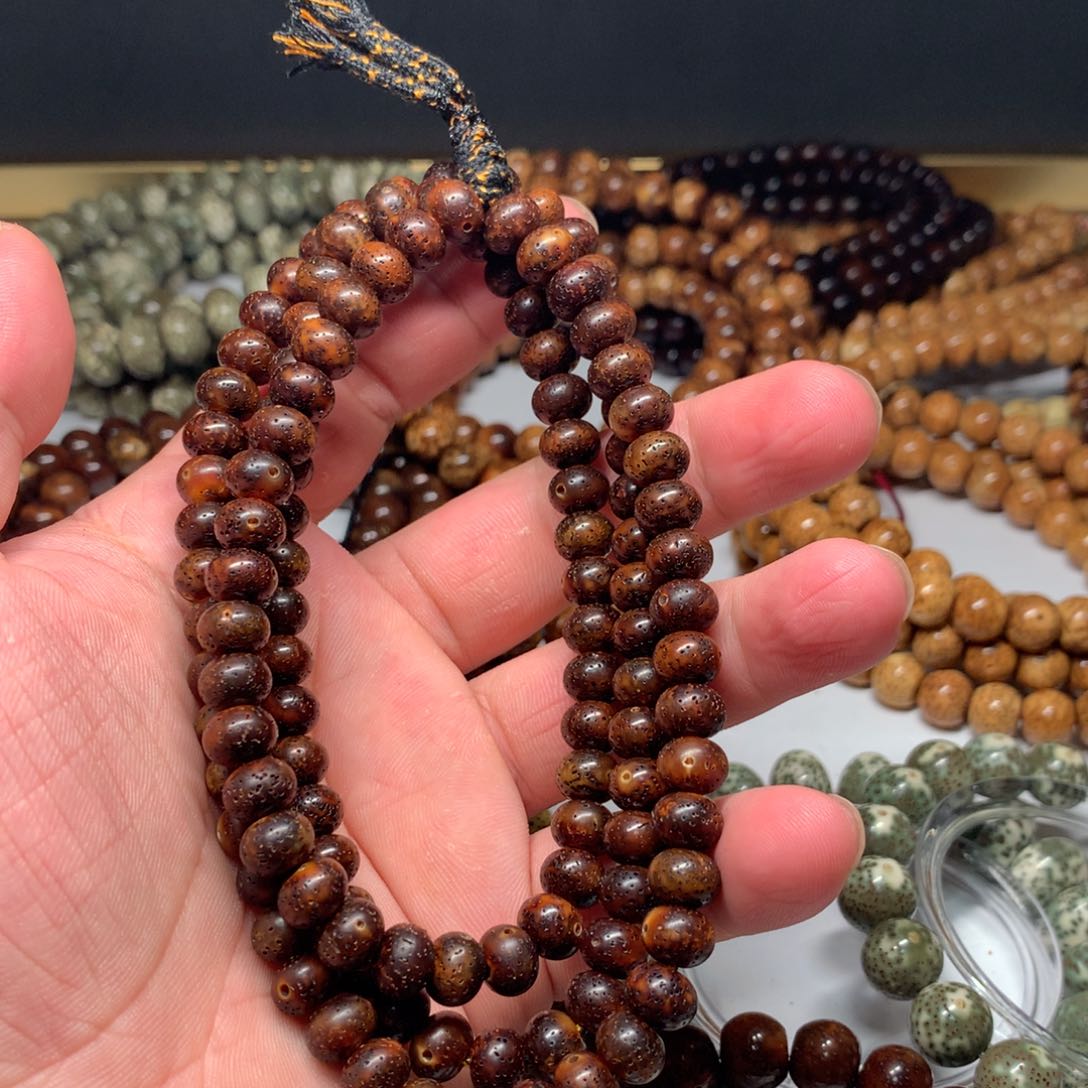 星月菩提吊坠陈化料86尺寸深棕色苹果珠全品长串