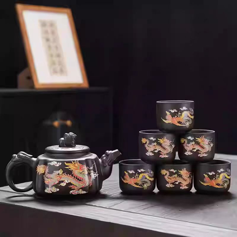【旺】大容量遇温变色四方龙尊  一壶六杯